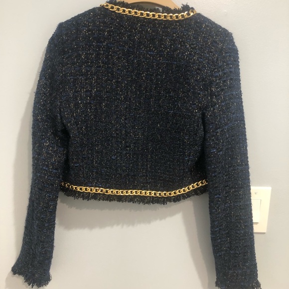 NWT Christian Lacroix blue tweed cropped open ladies jacket blazer size Small - Picture 7 of 9